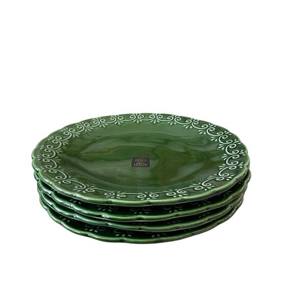 Maioliche Jessica Made in Italy Christmas Dinner Plates 11" Set 4 Holiday Green - Picture 5 of 12
